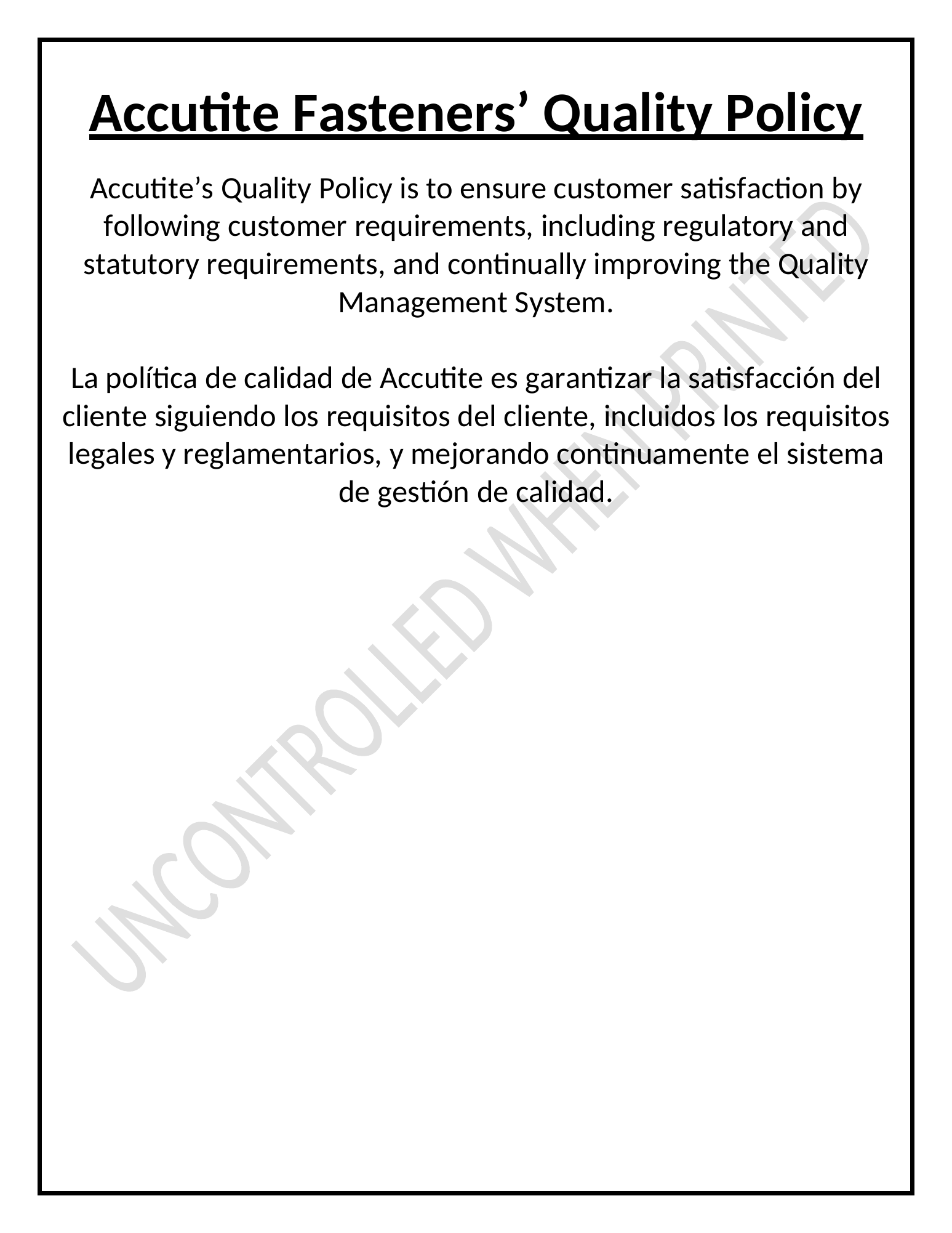 Quality Policy & Objectives first page